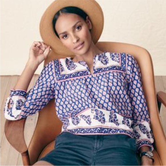 J. Crew Women's Blue and White Patterned Top - Picture 2 of 12